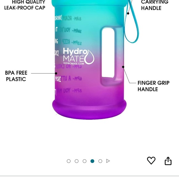 HydroMATE Water Bottle with Times to Drink BPA Free Leak Proof Handle 64 oz - Picture 4 of 6
